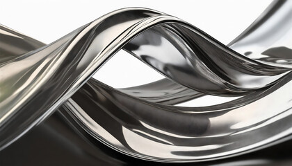 Wall Mural - Abstract fluid metal bent form. Metallic shiny curved wave in motion. Design element steel texture effect.