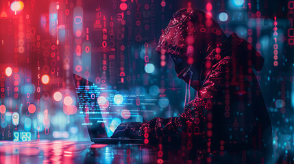 Be aware of hacker attack, anonymous hacker, an enigmatic individual behind a computer screen, conducting cyber activities, cybersecurity concept