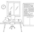 Office graphic black white interior sketch illustration vector 