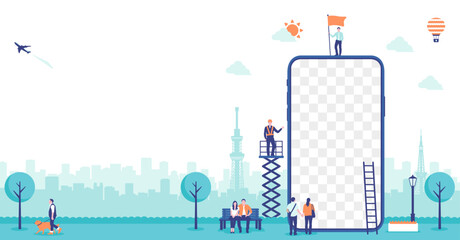 Vector banner illustration with smartphone motif (design space on smartphone screen)
