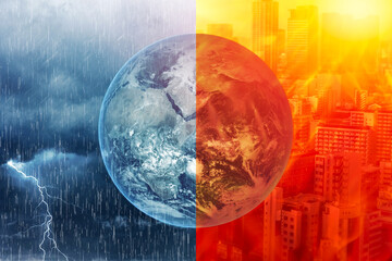 global warming climate el nino and la nina crisis weather effect concept extreme hot wave and heavy 