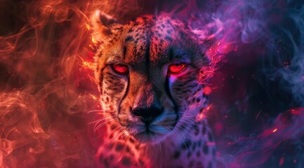 Sticker - A cheetah with red eyes is staring at the camera