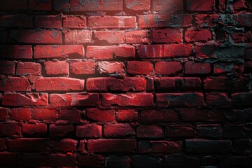 Wall Mural - A brick wall with a shadow on it. The wall is red and black