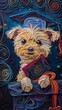 Colorful Thread Art of a Dog in Graduation Cap