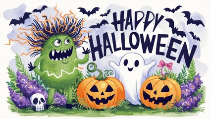 Fun background with children's drawing for Halloween