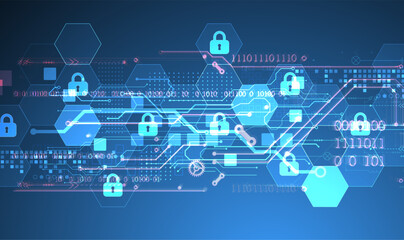 Wall Mural - secure digital background. virtual confidential, programming protection. hand drawn vector.