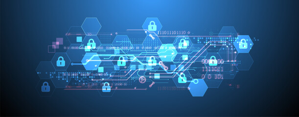 Wall Mural - secure digital background. virtual confidential, programming protection. hand drawn vector.