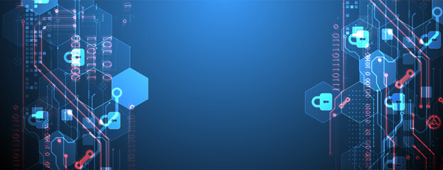 Fototapete - Secure digital background. Virtual confidential, programming protection. Hand drawn vector.