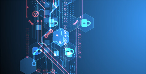 Wall Mural - secure digital background. virtual confidential, programming protection. hand drawn vector.