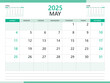 Calendar 2025 template vector on green background, June 2025 template, Planner, week start on Sunday,  Desk calendar 2025 design, minimal wall calendar, Corporate planner template vector