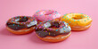 Donud 3D set Tasty Delicious Colorful Donuts Doughnut Bundle, A group of donuts with different flavors and one has sprinkles on it. 