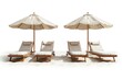Sun loungers with parasols cut out in two. Generative Ai
