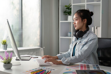 Wall Mural - ux designer. work on creative applications. man with a palette in his hands. designer applies the pr