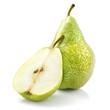 Close Up of Half Green Pear in Front of Whole Green Pear Isolated on White Background : Suitable for Be Used in Blog Posts, Social Media Posts or Website Content Related to Fruits and Vegetables.