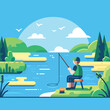 illustration of a person fishing in a river