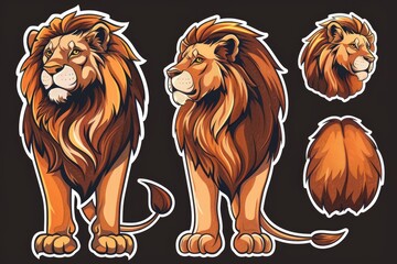 Lion stickers isolated on black background