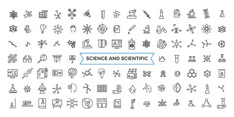 Science and scientific activity icon set. minimal line web icon set. Outline icons pack. Icon collection. Editable vector icon and illustration.