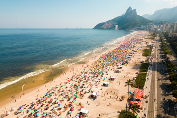 Wall Mural - Crowded Ipanema Beach in Rio de Janeiro Aerial View on a Hot Sunny Day