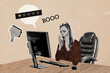 © deagreez - Composite photo collage of shocked blonde girl entrepreneur watch monitor screen rate star bad sms dislike isolated on painted background