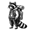 raccoon traveler with a backpack illustration