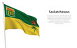 Isolated waving flag of Saskatchewan is a province Canada
