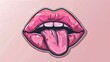 © volga - Sensual pink lips with tongue sticker design on pastel background