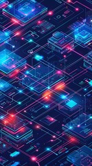 Isometric banners of software development, website design, and coding. Digital tech for cross-platform app creation, with text space