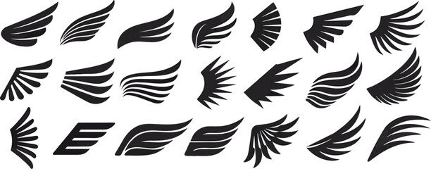 adobe illustrator artwothe wings logo. an emblem in the form of a wing silhouette, a set of vector i