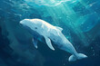 Majestic Beluga Whale Gliding through Ethereal Underwater Seascape