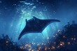 Majestic Manta Ray Glides Through Luminous Underwater Realm