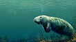 Majestic Manatee Swimming in Tranquil Underwater Realm