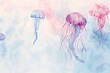 Serene Watercolor Jellyfish in Soft Hues Ethereal Banner Design for Kids