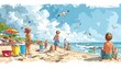 Coastal Bliss: Children Enjoying Sunny Beach Days
