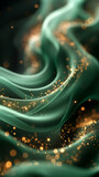 Fototapeta  - abstract fractal green wave pattern with gold lines