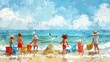 Sunny Beach Bliss: Children Playing with Sand and Umbrellas
