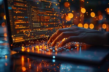 computer programming with binary code on computer keyboard