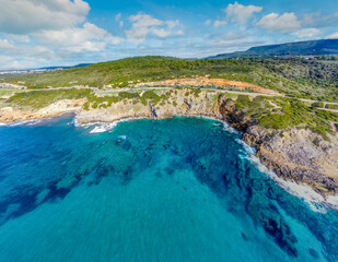 Poster - Aerial view of Alghero southern shore on a cloudy day