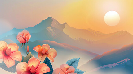Wall Mural - a mountain range with a sunset in the background