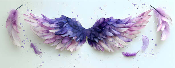 Wall Mural - Angel wings, modern, colorful and arty interpretation of angel mythology, watercolor painting. A magic inspiration, beautiful mystic wall art, poster, tattoo template etc.