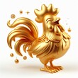 a 3d gold rooster with happy face, white background