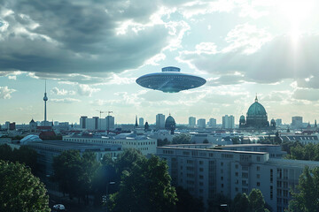 Wall Mural - UFO flying over Berlin