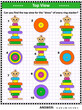 Visual puzzle with top view of ring stacker clowns: Can you find the top view for the 