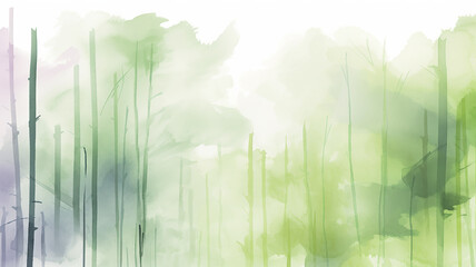 Wall Mural - Green abstract bamboo thickets, watercolor card background