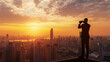 © Nasima - Silhouette of a Businessman Gazing at City Skyline Through Binoculars