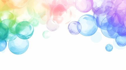 Poster - A vibrant rainbow colored background with an array of bubbles floating gracefully, creating a whimsical and ethereal scene
