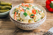 American Potato Salad in a bowl on wooden table