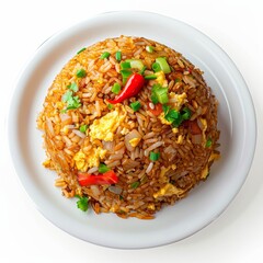 Wall Mural - White plate holding colorful veggies and steamed rice