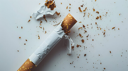 Poster - Broken cigarette on white background , World No Tobacco Day Tobacco and lung health concept .