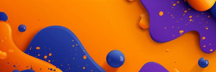 Poster - Orange and purple background with dynamic paint splatters creating a colorful and abstract composition