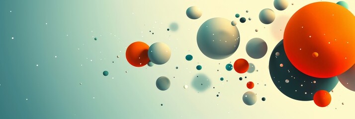Poster - A collection of orange, blue, and green spheres are airborne, moving through the atmosphere with grace and precision